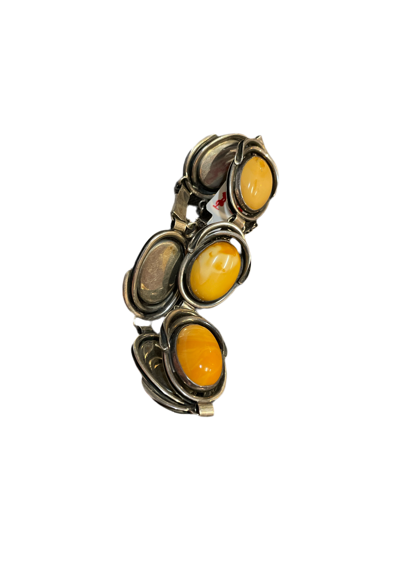 Butterscotch amber bracelet, silver-plated, 8 in.