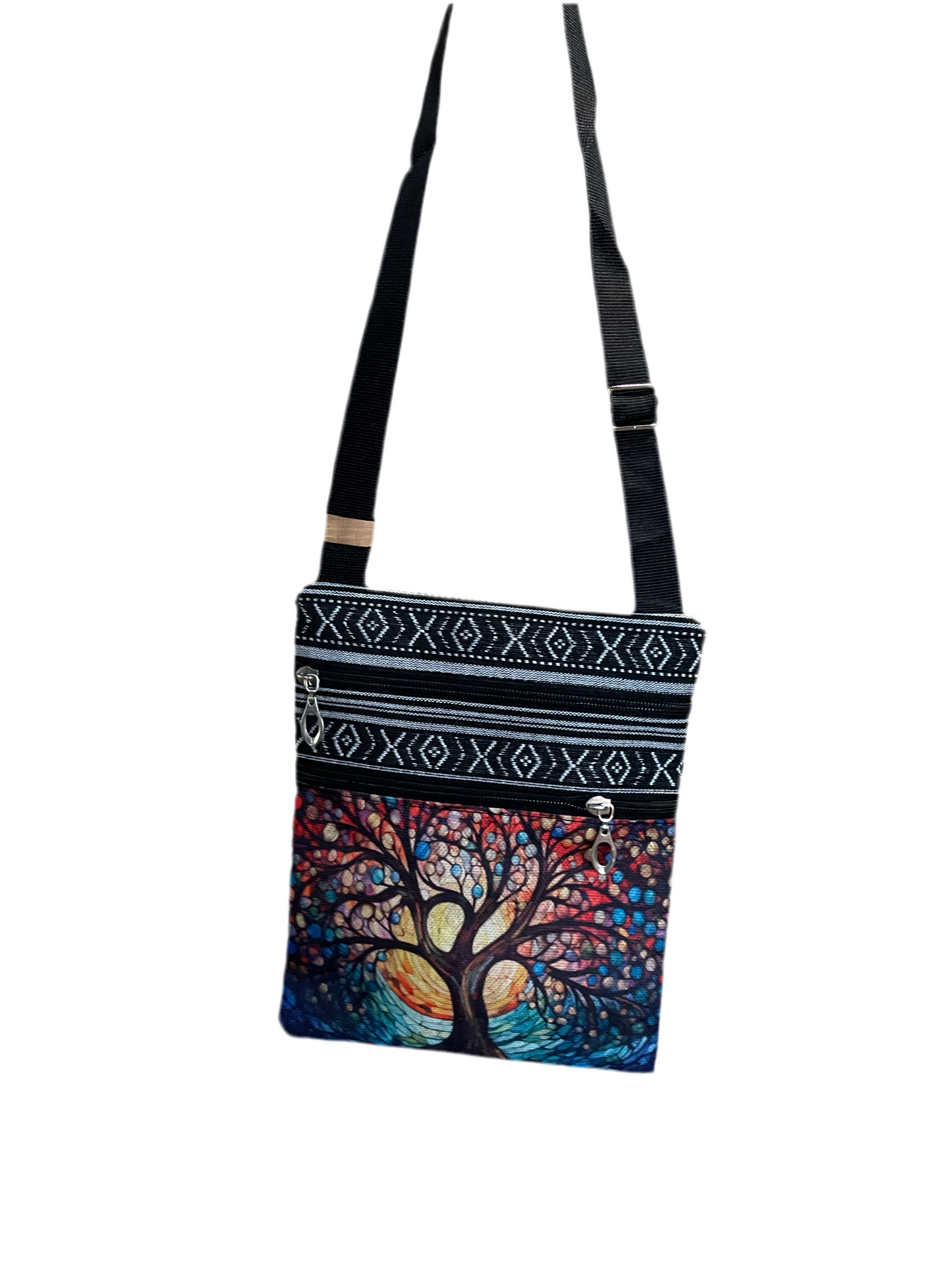 Colorful, living tree cross over bag