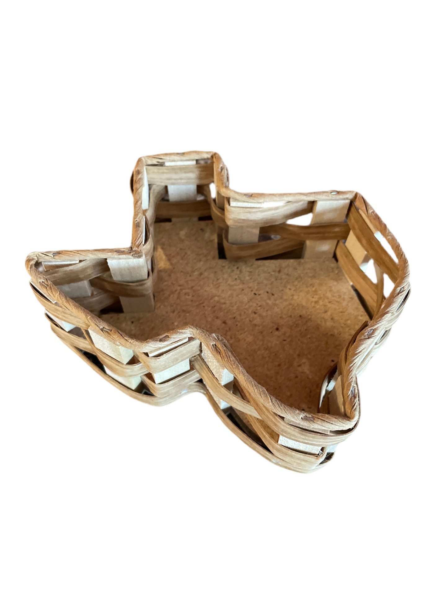 Vine Tique Texas-shaped wooden base basket tray made in the USA. Approximately 8" x 8".