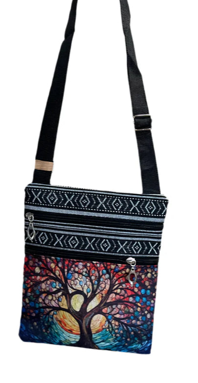 Colorful, living tree cross over bag