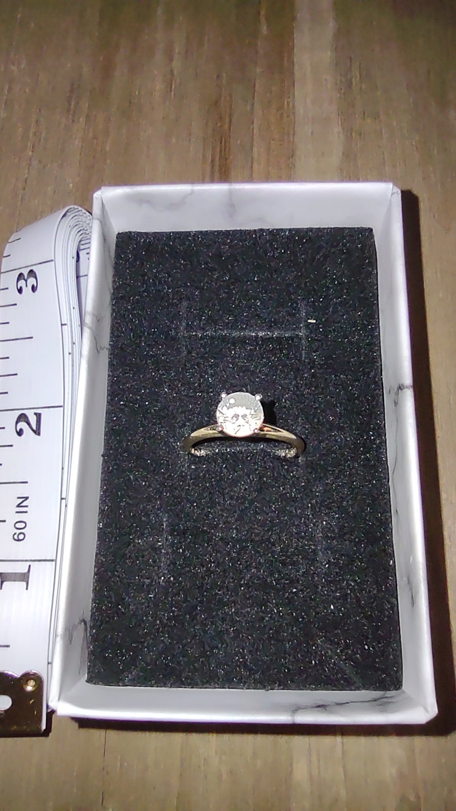 14K Yellow Gold Round Brilliant Cut Cubic Zirconia Solitaire 4 Prong Engagement Ring with Slender Band sz.6