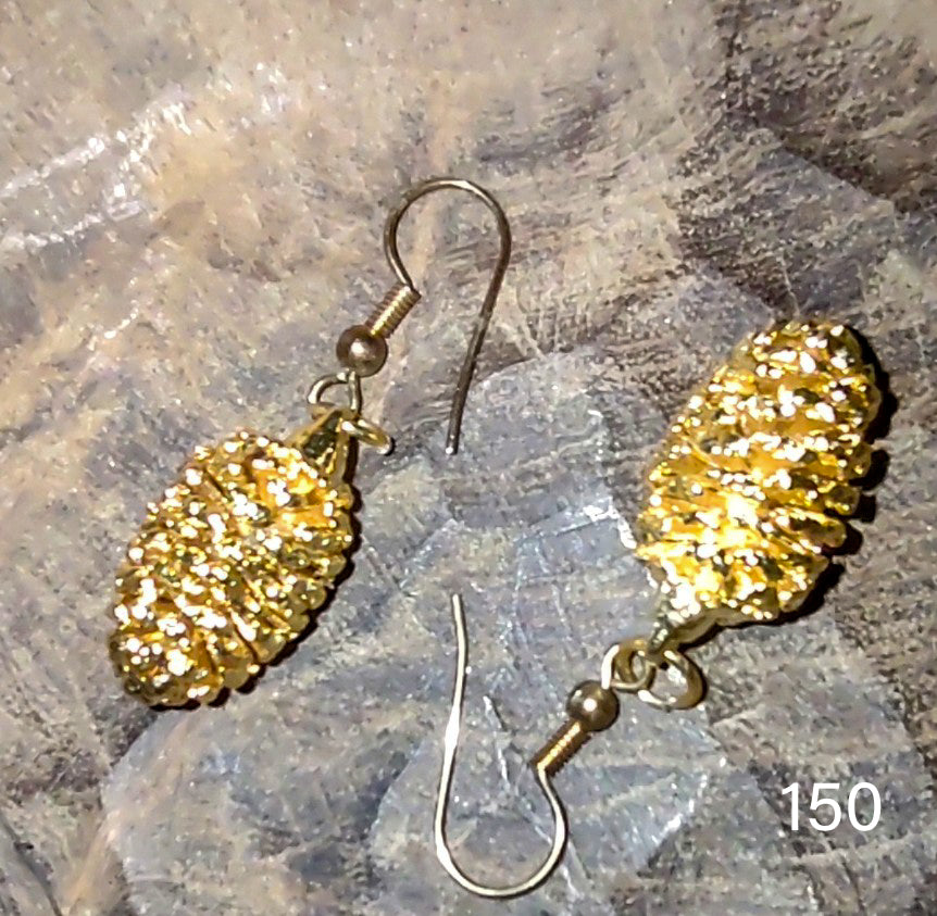 Yellow gold filled pine cone pierced earrings.