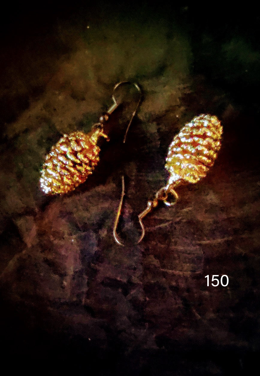 Yellow gold filled pine cone pierced earrings.