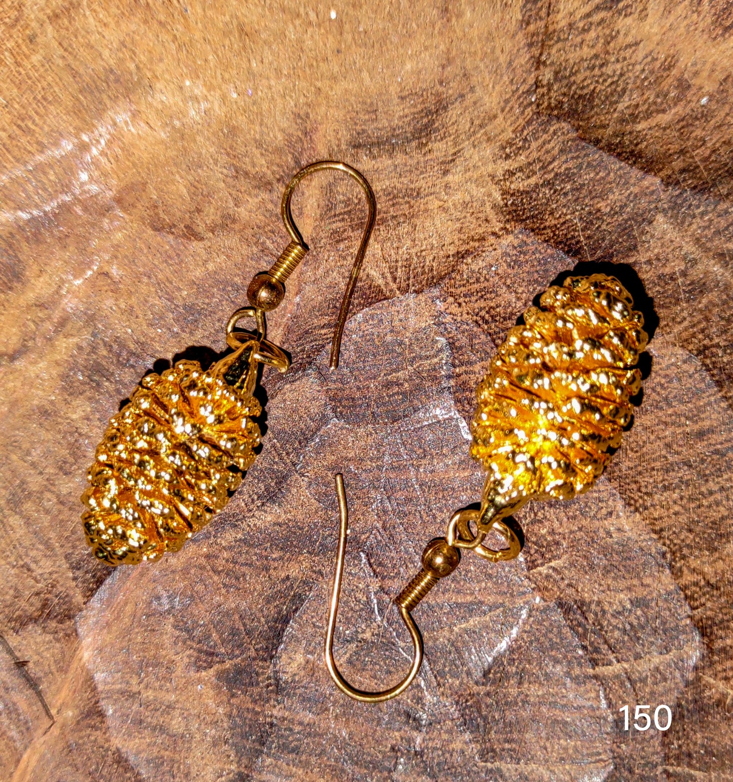 Yellow gold filled pine cone pierced earrings.