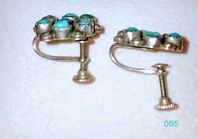 VERY RARE!  Vintage .925 Sterling Silver Genuine Turquoise Mounted Ear Screws