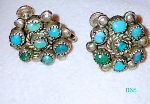 VERY RARE!  Vintage .925 Sterling Silver Genuine Turquoise Mounted Ear Screws