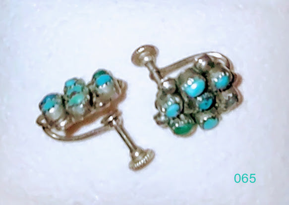 VERY RARE!  Vintage .925 Sterling Silver Genuine Turquoise Mounted Ear Screws