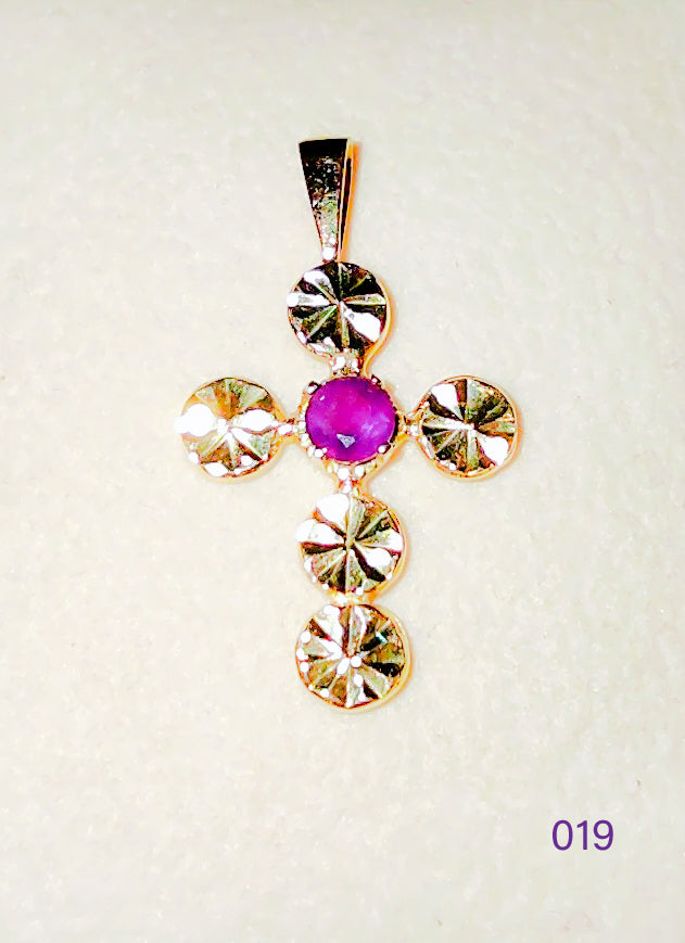 14K YELLOW GOLD AMETHYST CROSS PENDANT