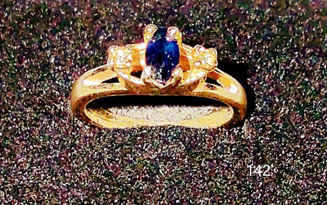 Yellow gold filled Simulated Sapphire-CZ ladies ring size 6