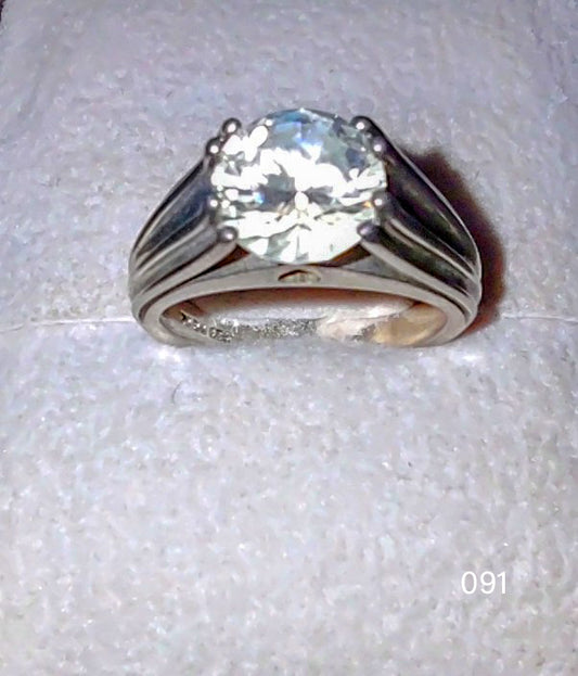 Sz6 .925 Sterling Silver Ring with Large Clear CZ Gem and  Heart on Bridge of Setting