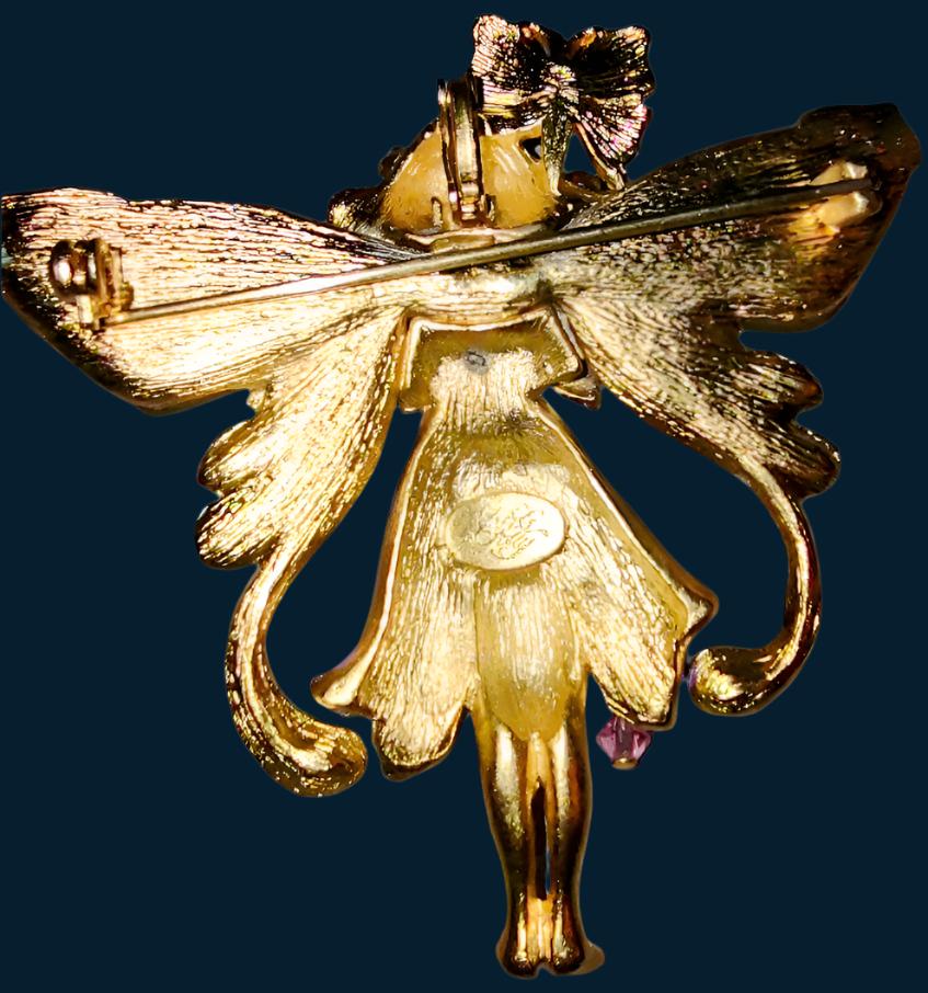 Vintage Kirks Folly Primrose Fairy Pendant Brooch Dangling Charms Pin