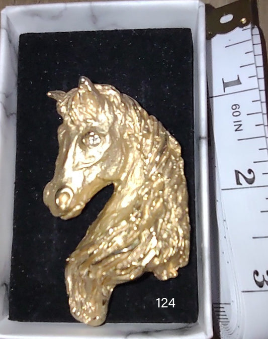 Vintage Erwin Pearl Horse Brooch / Gold Tone Rhinestone Horse Pin / Equestrian Pin / Show Horse