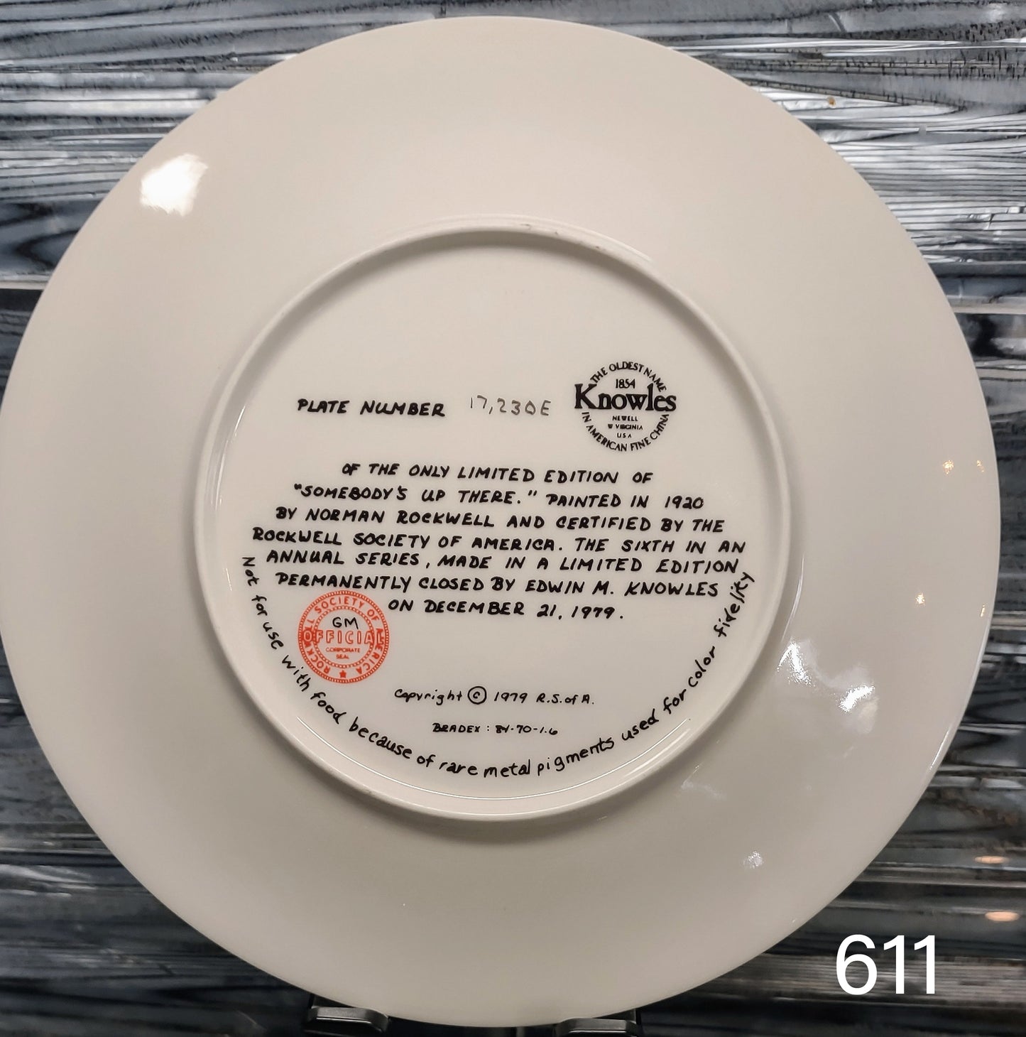 1979~ Edwin M. Knowles Somebody's Up There Limited Edition Porcelain Collectible Vintage Plate Rockwell Society Of America Annual Series 1979 Christmas Gift