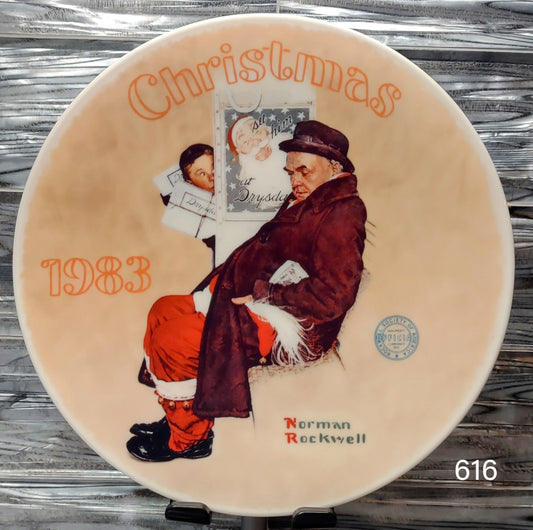 1983 Vintage Christmas decorative plate by Norman Rockwell "Santa in the subway"