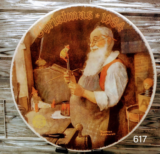 "Santa in His Workshop" Plate – Norman Rockwell Christmas 1984 COA Knowles plate