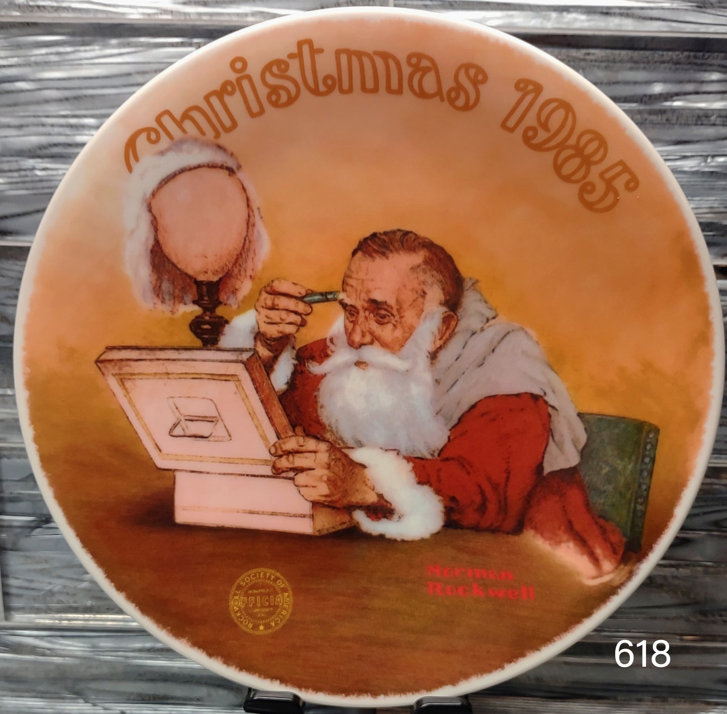 Christmas 1985 Edwin M Knowles China Co "GRANDPA PLAYS SANTA" Norman Rockwell