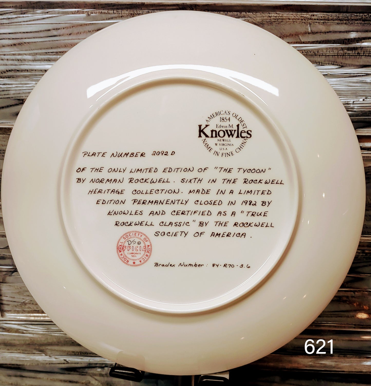 1982 Norman Rockwell The Tycoon Collector Plate by Knowles Collector Plate 8.5"