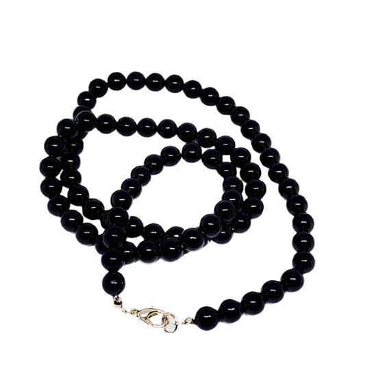 Black Bead Strand Necklace 24"